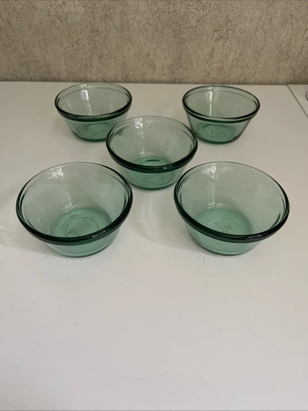 Vintage Anchor Hocking Teal Green Glass Custard Cups 1034 6oz Set of 5